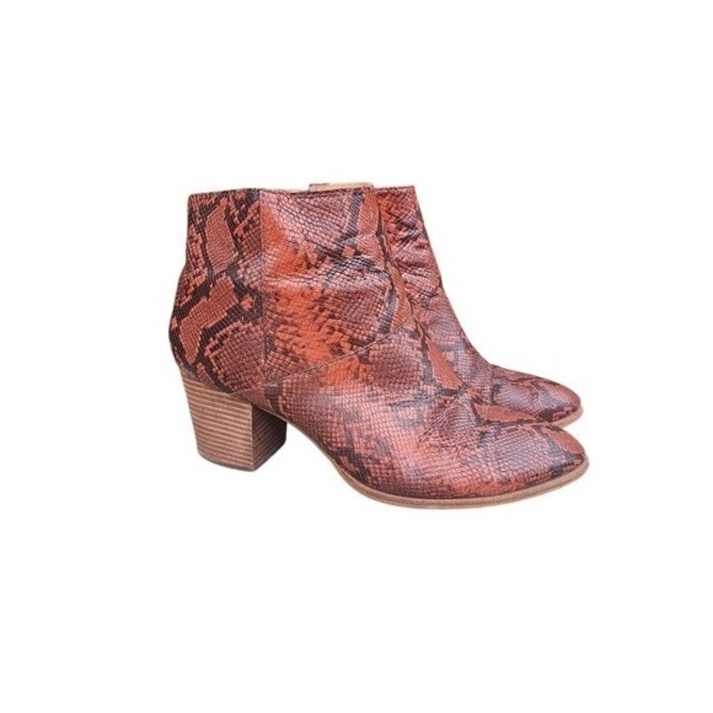 Madewell Rosie Ankle Boot Snake Embossed Leather 11 Orange Western Boho Block‎ ~